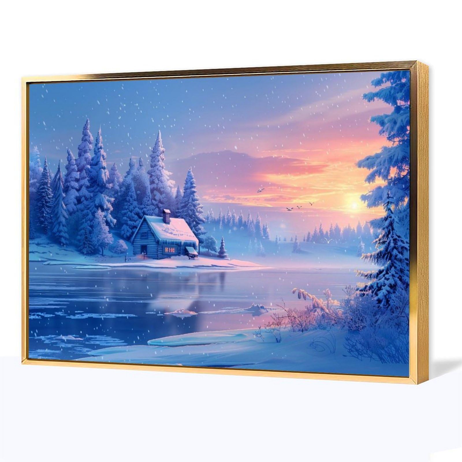 絵画 インテリア　絵　額付き (銀）油絵　uF6-062903　風景（冬景色） 絵画 インテリア 絵 額付き (銀）油絵 uF6-062903 風景（冬景色